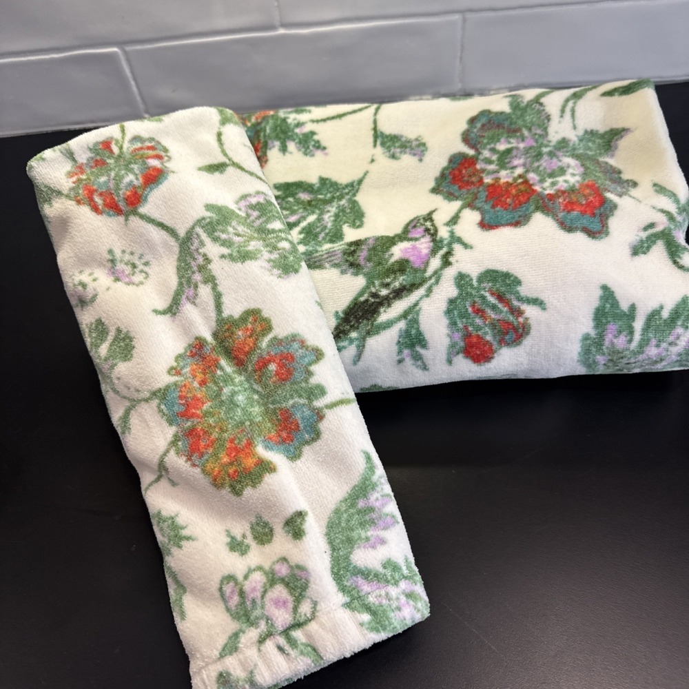 World Market Retro Floral with Birds‎ Towel Set of Two